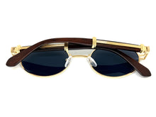 Classic Vintage Retro Hip Hop Style SUNGLASSES Oval Gold & Faux Wood Frame 27723