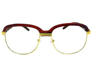 Classic Retro Luxury Designer Hip Hop Style Clear Lens EYEGLASSES Square Gold & Faux Wooden Frame E0425