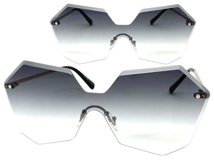 Sleek Modern Retro Shield Style SUNGLASSES Silver Rimless Frame 7756