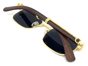 Classy Elegant Sophisticated Luxury Style SUNGLASSES Gold & Wooden Frame 27677