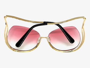 Oversized Exaggerated Classic Vintage Retro Style SUNGLASSES Large Gold Frame - Pink Lens A315