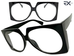 Oversized Vintage Retro Style Clear Lens EYEGLASSES Large Square Black Frame 5693