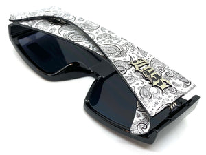 Oversized Biker Gangster Hardcore LOCS SUNGLASSES Black Frame White Bandana 91160