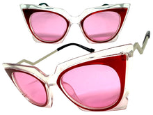 Classic Vintage Retro Cat Eye Style SUNGLASSES Funky Clear & Red Frame 1720