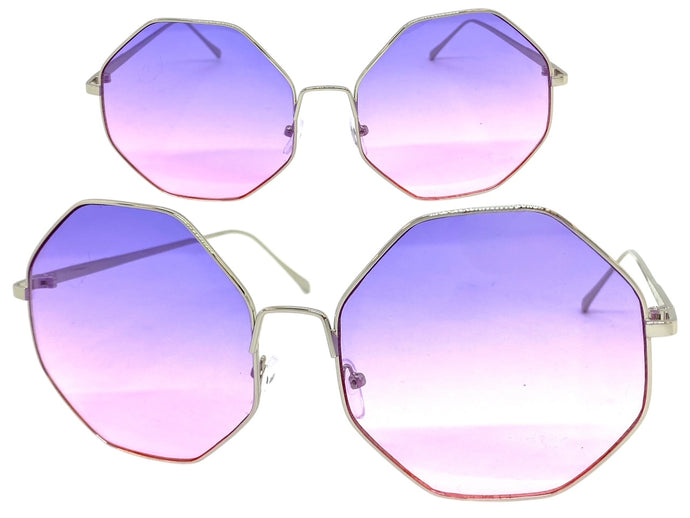 Oversized Exaggerated Vintage Retro Style SUNGLASSES Large Silver Octagon Frame 4150
