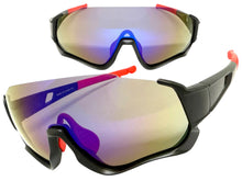 Sporty Retro Wrap Around Shield Style SUNGLASSES Black Frame Blue Lens E2028
