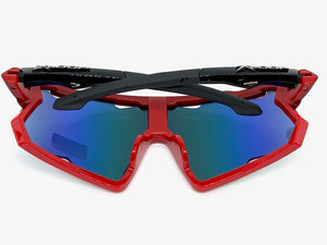 Oversized Retro Sporty Wrap Around Style SUNGLASSES Large Black & Red Frame 3693
