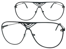 Oversized Modern Retro Shield Style Clear Lens SUNGLASSES Large Black Frame 4294