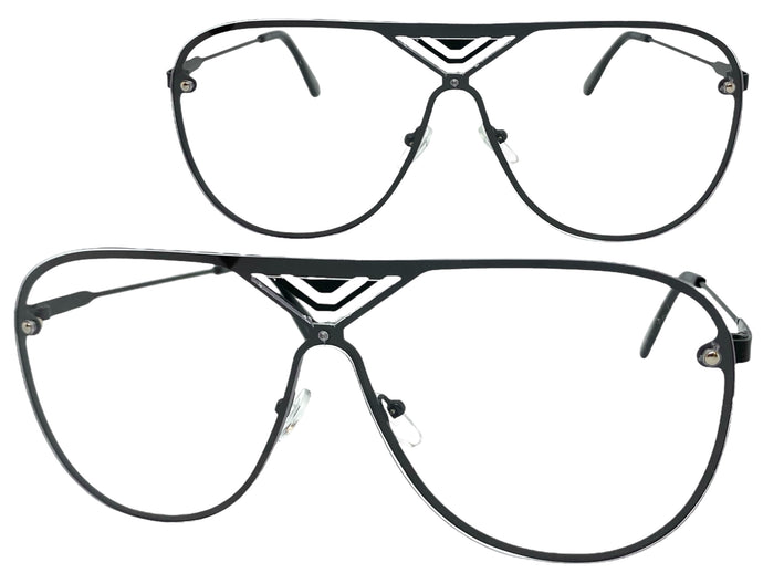 Oversized Modern Retro Shield Style Clear Lens SUNGLASSES Large Black Frame 4294