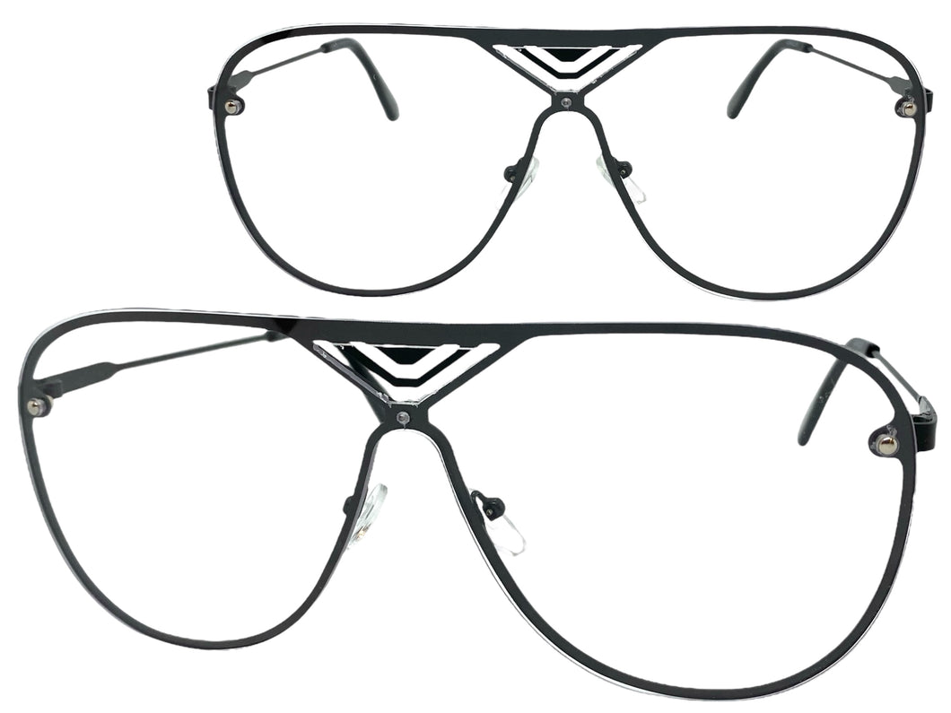 Oversized Modern Retro Shield Style Clear Lens SUNGLASSES Large Black Frame 4294