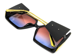 Exaggerated Vintage Retro Style SUNGLASSES Square Black & Gold Frame 80098