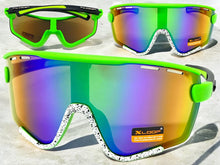 Oversized Retro Sporty Wrap Around Style SUNGLASSES Large Green & White Frame 3694