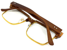 Classy Elegant Sophisticated Luxury Style Clear Lens EYEGLASSES Faux Wood & Gold Frame WD746