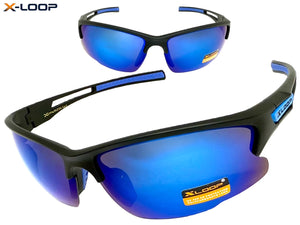 Sporty Wrap Around Cycling Fishing Biker SUNGLASSES Sleek Black Frame - Blue Lens 2754