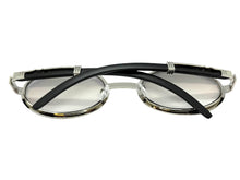 Classy Elegant Luxury Modern Hip Hop Style Bling SUNGLASSES Large Oval Silver & Faux Wooden Frame E065