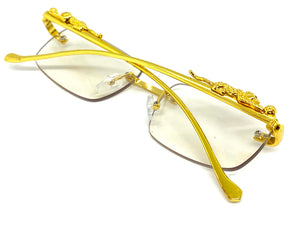 Classy Elegant Sophisticated Luxury Style Clear Lens EYEGLASSES Rimless Gold Frame E0661