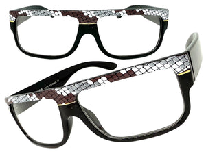 Classic Vintage Retro Hip Hop Rapper Style Clear Lens EYEGLASSES Thick Black Snakeskin Frame 1221