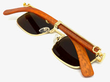 Classy Elegant Sophisticated Luxury Style SUNGLASSES Gold & Wooden Frame 27677