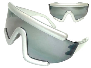 Oversized Exaggerated Modern Rerto Shield Style SUNGLASSES Large Silver Frame 63290