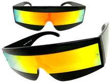Space Futuristic Robotic Cyclops Shield Costume Party SUNGLASSES Black Frame - Gold Lens K019