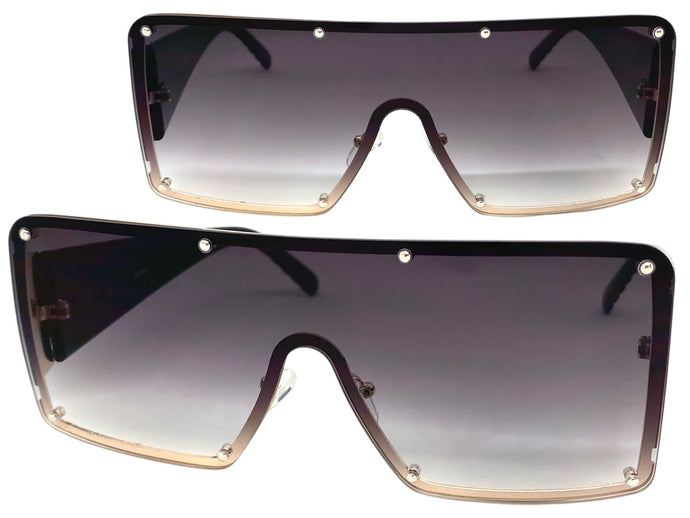 Oversized Contemporary Modern Retro Shield Style SUNGLASSES Large Gray Flat Lens 10861