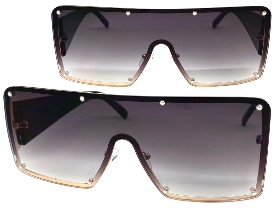 Oversized Contemporary Modern Retro Shield Style SUNGLASSES Large Gray Flat Lens 10861