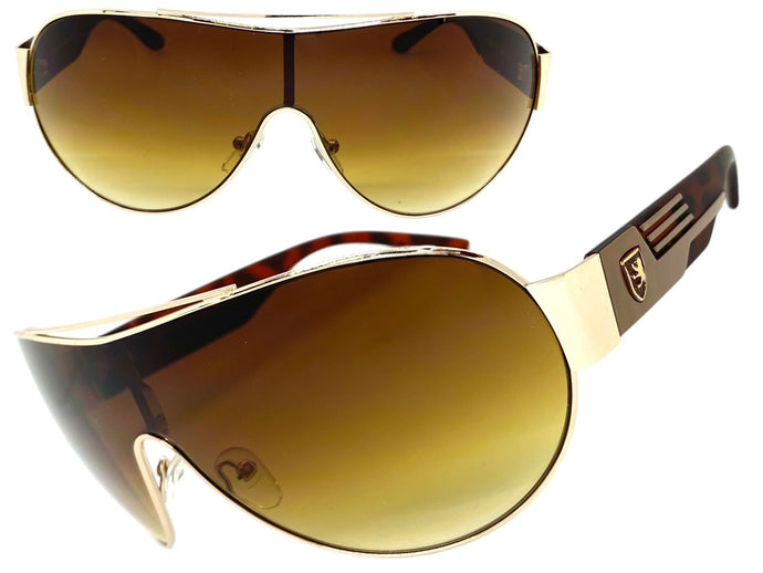 Classic Contemporary Modern Shield Style SUNGLASSES Sleek Gold Frame 3940