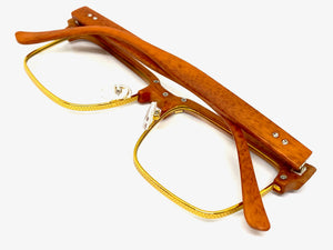 Classy Elegant Sophisticated Luxury Style Clear Lens EYEGLASSES Faux Wood & Gold Frame WD746