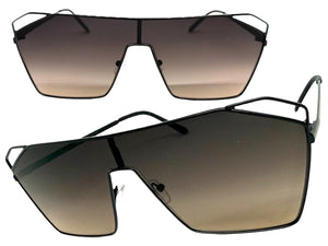 Oversized Sleek Modern Retro Shield Style SUNGLASSES Large Black Frame 4577