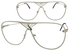 Oversized Modern Retro Shield Style Clear Lens SUNGLASSES Large Silver Frame 4294