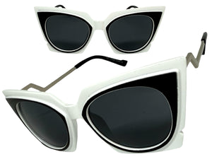 Classic Vintage Retro Cat Eye Style SUNGLASSES Funky White & Black Frame 1720
