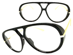 Oversized Classic Vintage Retro Hip Hop Style Clear Lens EYEGLASSES Large Black & Gold Frame 26008
