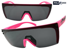 Classic Hardcore Biker Gangster Wrap Shield Style POLARIZED SUNGLASSES Neon Pink Frame - Dark Lens X0018