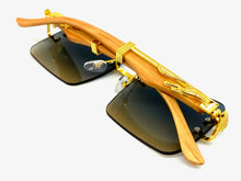 Classy Elegant Sophisticated Luxury Hip Hop Style SUNGLASSES Gold & Wooden Frame E0962