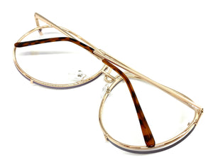 Oversized Vintage Retro Aviator Style Clear Lens EYEGLASSES Large Gold Frame 4355