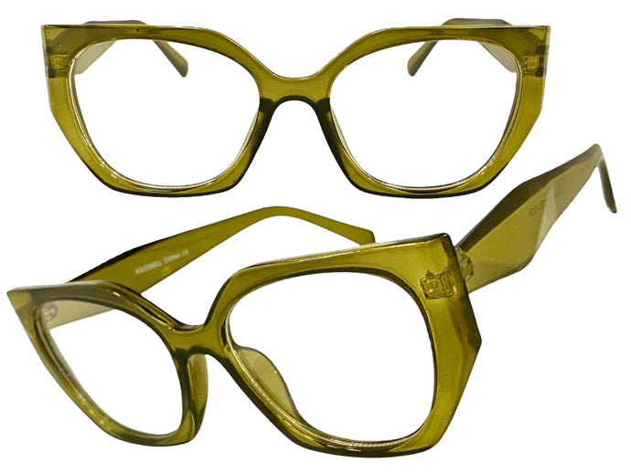 Classic Vintage Retro Style Clear Lens EYEGLASSES Large Olive Green Frame 2059