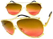 Classic Vintage Retro Aviator Style SUNGLASSES Gold Metal Frame - Brown & Pink Lens A193