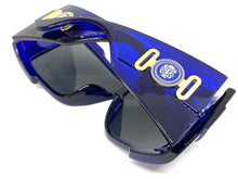 Oversized Modern Retro Wrap Shield Style SUNGLASSES Huge Super Thick Blue Frame 1044
