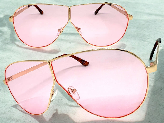 Oversized Modern Retro Shield Style SUNGLASSES Large Rose Gold Frame - Pink Lens 4617