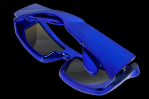 Sleek Modern Futuristic Biker Sporty Wrap SUNGLASSES Thick Blue Chrome Frame 80622