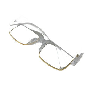 Classy Contemporary Modern Retro Clear Lens EYEGLASSES White & Gold Frame 8259