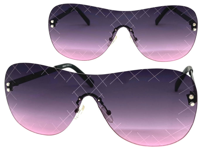 Oversized Contemporary Modern Retro Shield Style SUNGLASSES Flat Purple Lens A246