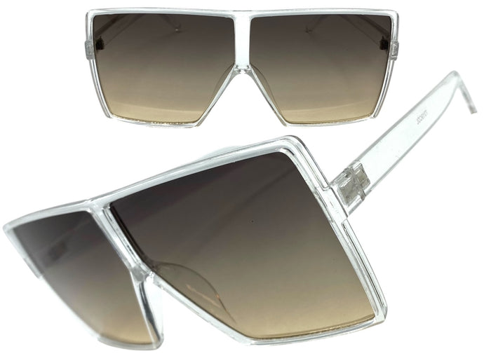 Oversized Modern Retro Shield Style SUNGLASSES Large Transparent Frame 7319