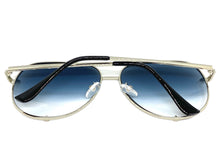 Classic Vintage Retro Aviator Style SUNGLASSES Silver Frame Blue & Clear Lens P0218