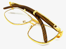 Classic Vintage Retro Luxury Aviator Style Clear Lens EYEGLASSES Gold & Wooden Frame 4012