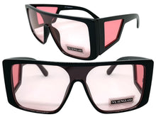 Oversized Modern Retro Shield Style SUNGLASSES Black Frame Pink Lens 9227