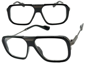 Classic Vintage Retro Hip Hop Rapper Style Clear Lens EYEGLASSES Black & Gunmetal Frame 76006