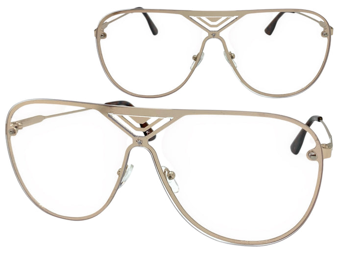 Oversized Modern Retro Shield Style Clear Lens SUNGLASSES Large Gold Frame 4294