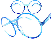 Oversized Vintage Retro Style Clear Lens EYEGLASSES X-Large Round Blue Frame 1734