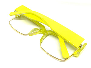 Classy Contemporary Modern Retro Clear Lens EYEGLASSES Neon Yellow & Gold Frame 8259